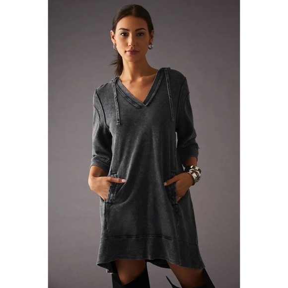Anthropologie Dresses & Skirts - Anthropologie DAILY PRACTICE Washed Black Hoodie Mini Dress Pockets Athleisure L